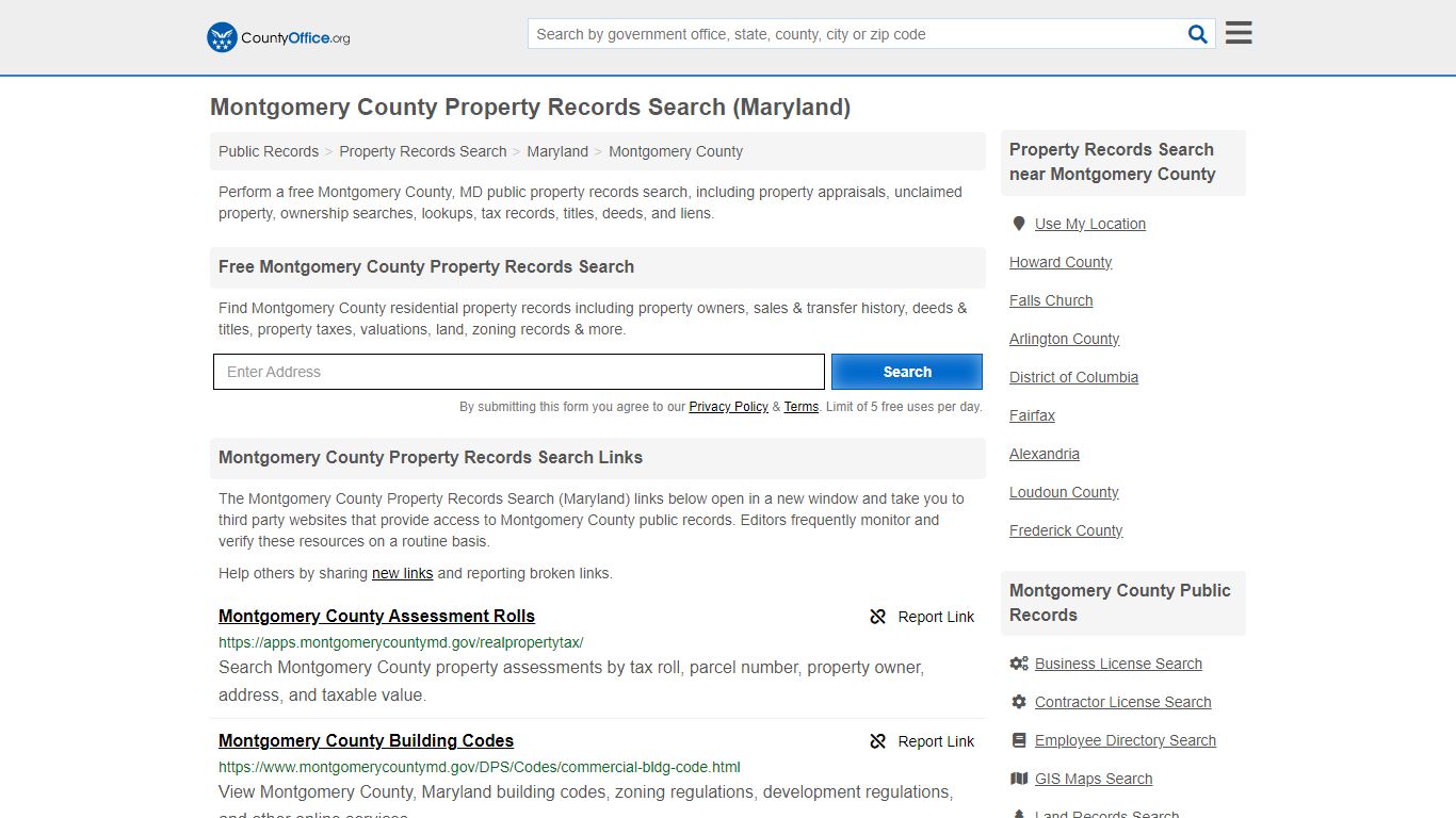 Property Records Search - Montgomery County, MD (Assessments, Deeds ...